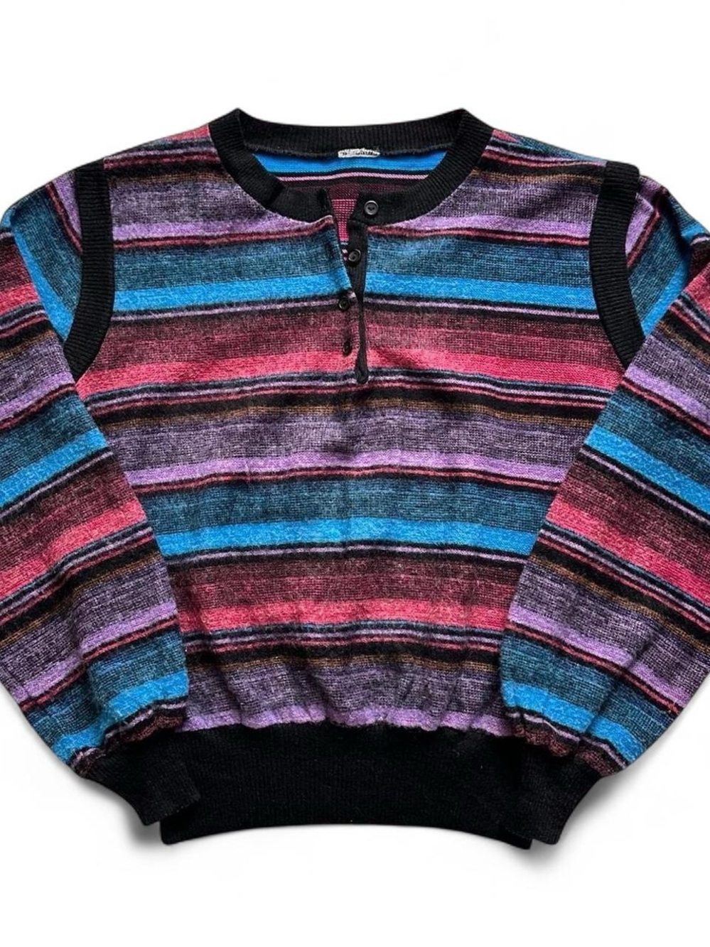 Vintage 1980s Striped Multicolor Henley Sweater - Women’s XS